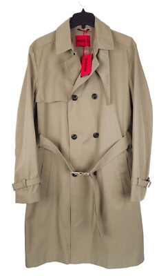 Hugo Boss Mens Regular Fit Raincoat 40R Open Brown Water Repellant Belted NWT