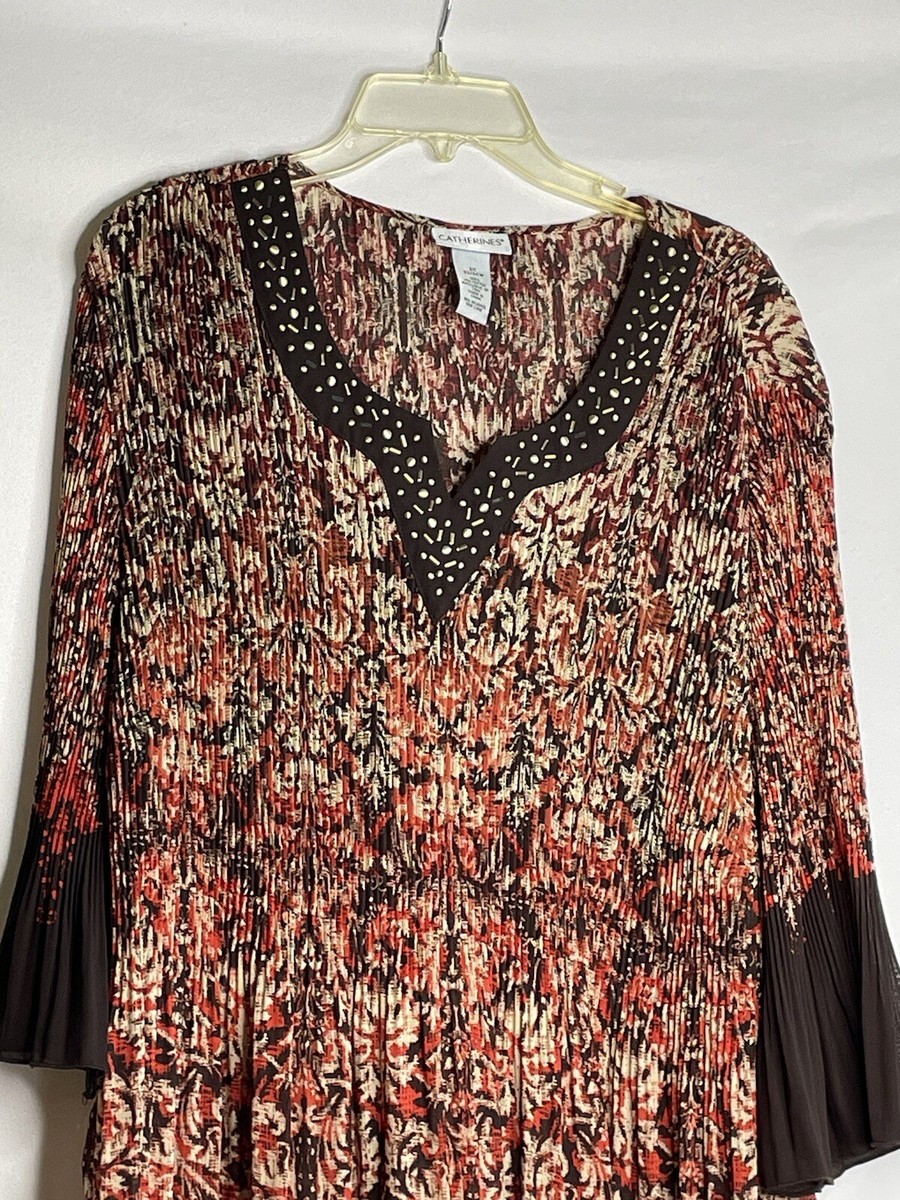 Blouse Tunic Women's Size 2X Catherine's Accordion Pleated Chiffon