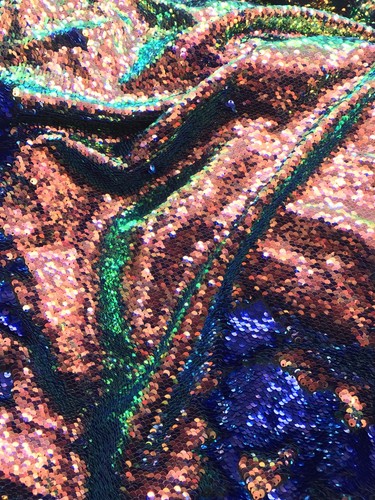 NEW mermaid Iridescent Green Rose/royal 3 Tone Sequins 58/60" Sold By The YD. - Picture 5 of 9