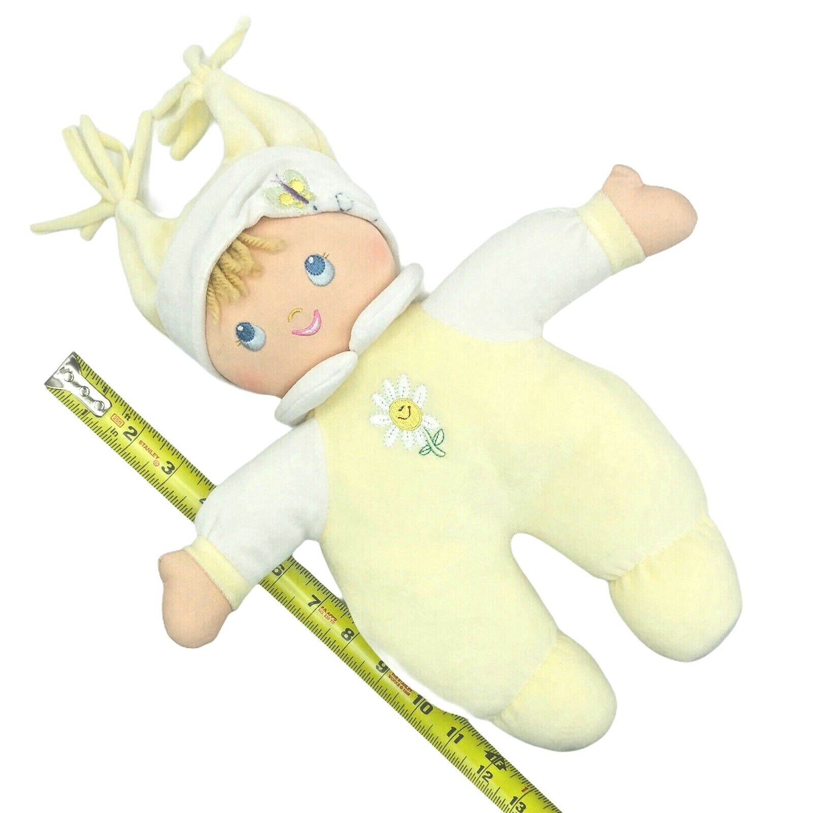 Vintage Soft Baby Doll 12&rdquo; Plush Blonde Hair Blue Eyes Yellow Dolly for Baby