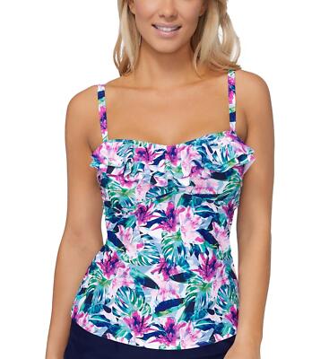 Island Escape ESF10057 Women's Mali Bloom Tahiti Printed Tankini Top, 8, Multi
