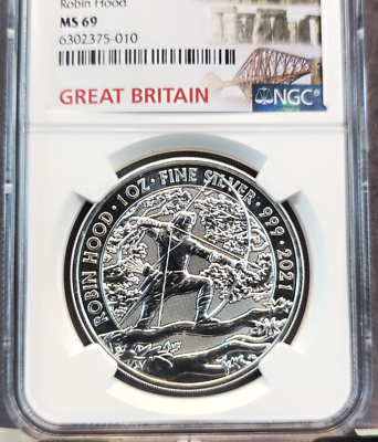 2021 GREAT BRITAIN SILVER 2 POUNDS ROBIN HOOD NGC MS 69 BEAUTIFUL