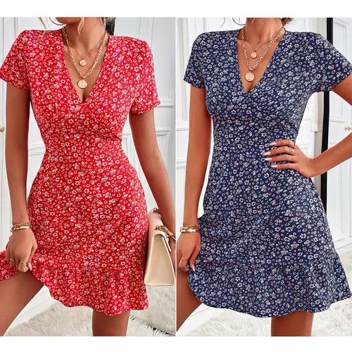 Damen Boho Strand lose Blumen Sommerkleid S-2XL Damen Sommer Urlaub Kleid - Bild 5 von 24