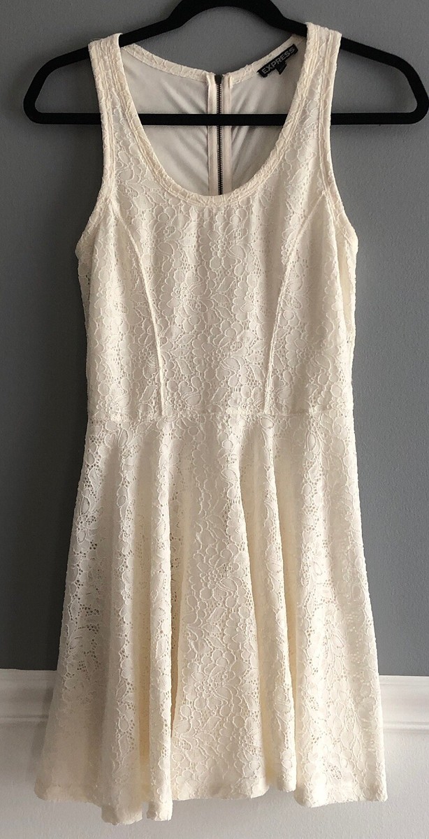 Express cream white floral pattern A line dress XS Sleeveless Zip X-small Express cream white floral pattern A line dress XS Sleeveless Zip X-small