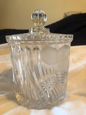 Vintage Heavy Cut Crystal Glass Bowl Candy / Cookie Jar Ice Bucket & Lid Floral