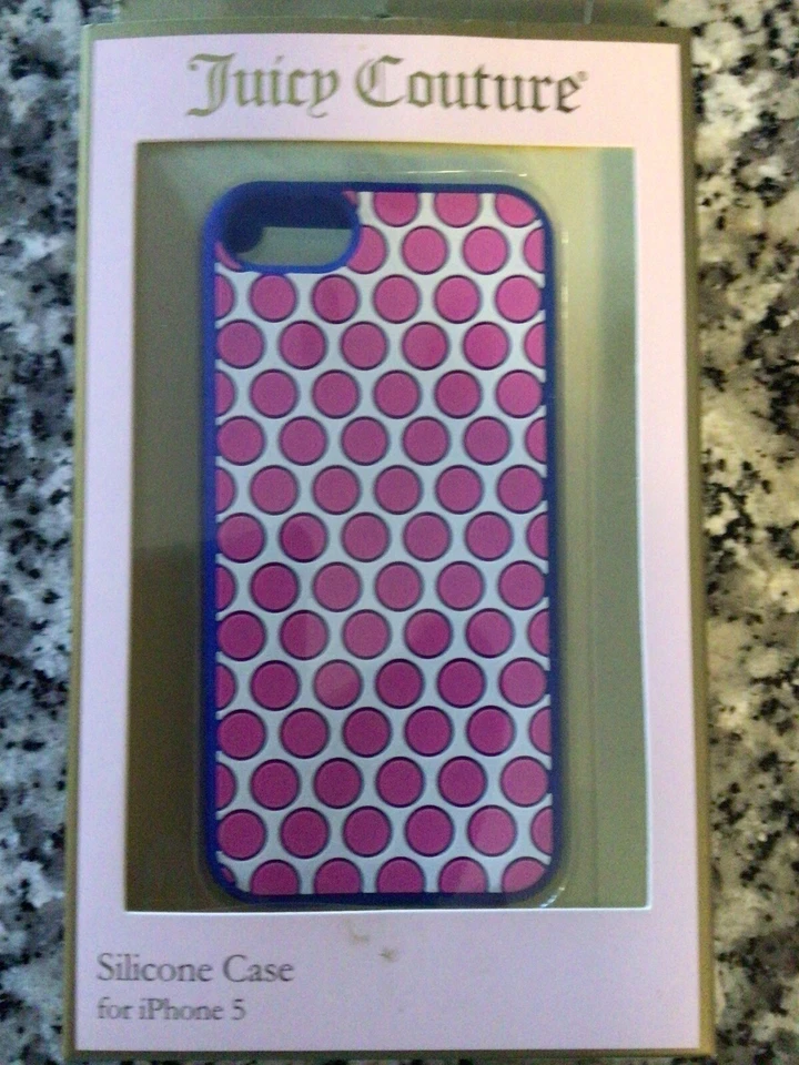 NUEVA FUNDA DE SILICONA JUICY COUTURE AZUL, BLANCO Y ROSA LUNARES para iPHONE 5 Foto 2 de 4