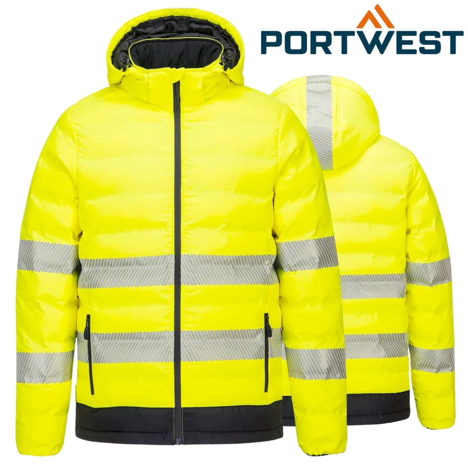 PORTWEST Hi Vis Viz Ultrasonic Heated Tunnel Jacket Waterproof Padded Lined Coat