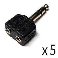 5 Pack 1/4" TRS Stereo Male to 2 1/8 3.5mm Female Jack Audio Splitter Adapter
