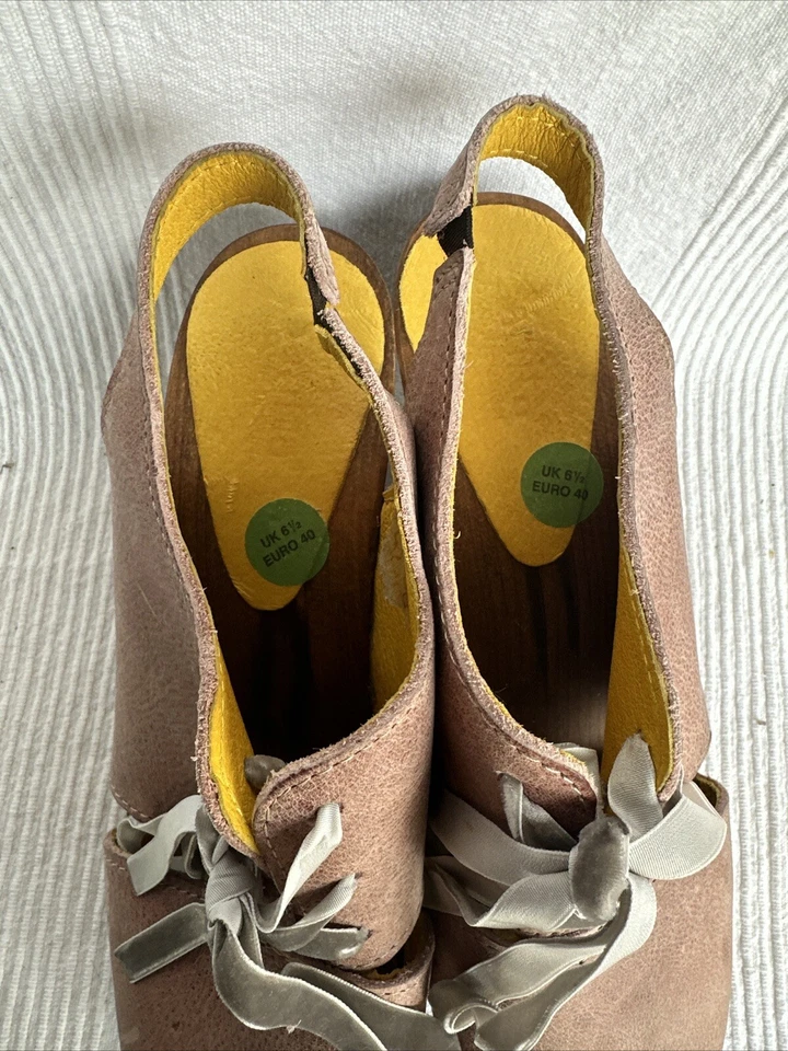 Sanita Stone Spica Plateau Cuero Nobuck Suela de Madera Zueco Sandalia Tacón Polonia 40 Foto 4 de 4