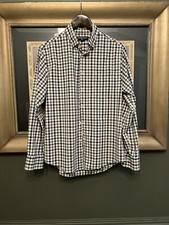 Mizzen + Main Shirt Mens Medium Brown Plaid Trim Long Sleeve Made in USA