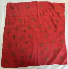 Vintage 30" Square Scarf - Red with gold snowflake design