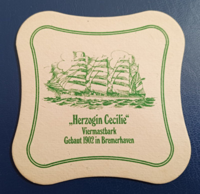 Beer mat brewery Jever Pilsener four-masted bark Duchess Cecilie 1902 Bremerhave
