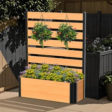 NAIZEA Privacy Screen Fence with Planter Box 45"H x 36"W Wood Garbage Can Hider