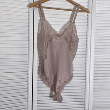 Vintage Dusty Rose Sheer Lace Teddy Bodysuit Women s Size 34