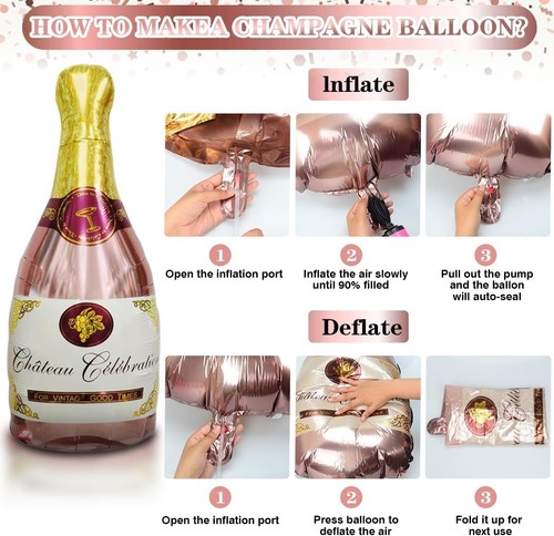 30th Birthday Decorations, Rose Gold Champagne Bottle and Glass XXL Foil Balloon - Picture 7 of 9
