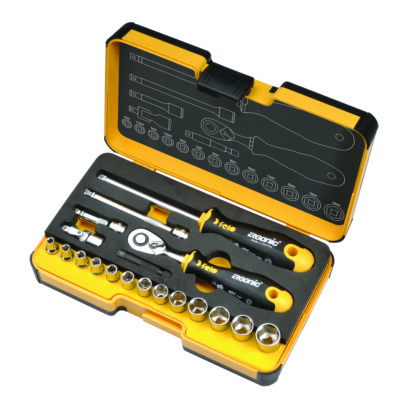 Felo 62055 R-GO 19 Pc. Box Sockets, Ergonic Ratchet, Adapters, INCH & Strong Box