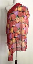 Vintage Kemtrade Holland Red Orange Tulip Flowers Silky Polyester Spring Scarf