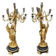 19th C Ernest Albert Carrier-Belleuse Large French Gilt Bronze Candelabra