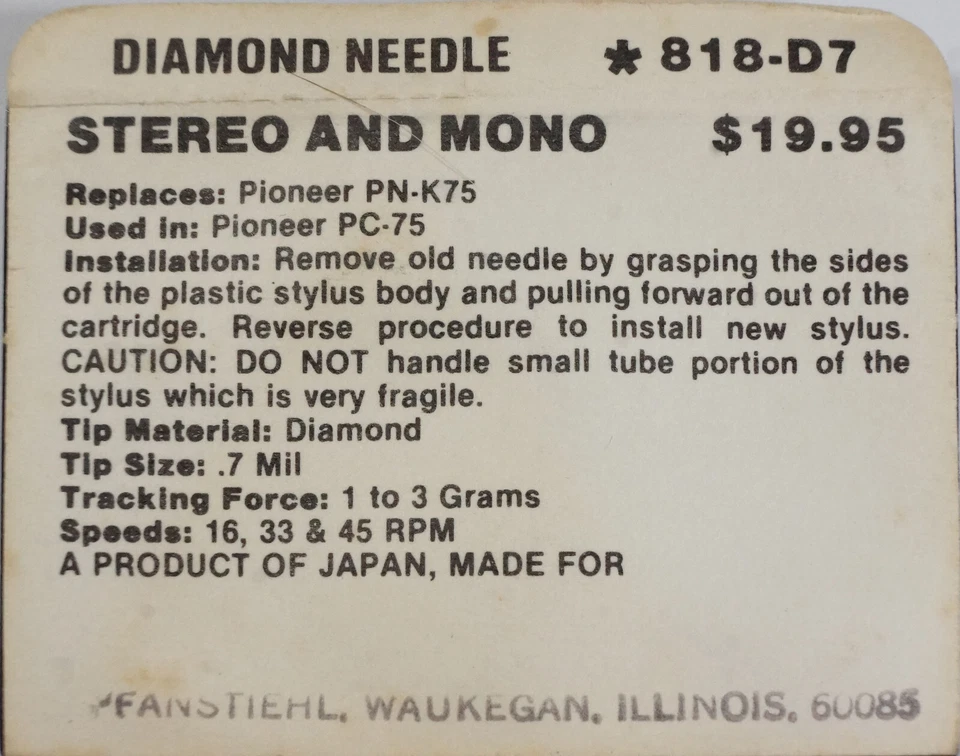 Nuevo de Lote Antiguo Pfanstiehl 818-D7 Diamond Needle Stylus para Pioneer PN-K75 PC-75 Foto 3 de 3