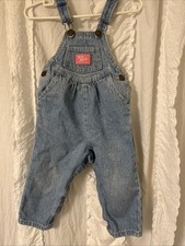 Vtg OshKosh girls 24mos Vestbak Denim Jean Overalls Bibs Made In USA