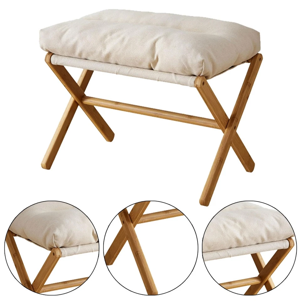 UnderDesk Footstool Chair Stool Rectangle Padded Rest Seat Pouffe Bamboo Legs UK - Image 3 of 4
