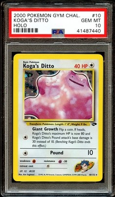 PSA 10 GEM MINT Koga's Ditto 10/132 HOLO RARE Gym Challenge