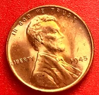 1945-P Lincoln Wheat Cent Penny GEM RED BU From an Original Bank Roll