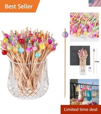 100-Pack Cocktail Picks, Colorful Pearl Fancy Toothpicks for Appetizers, Wood...