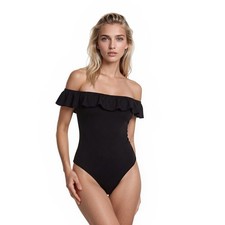 Altar'd State Bodysuit Women's Size Medium Black Ruffle Off Shoulder Thong