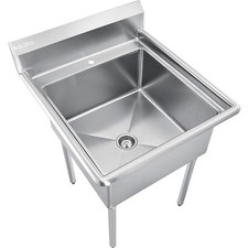 Stainless Steel Utility Sink W/10" Backsplash 24"x24"x12" Deep