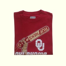 NCAA VTG Y2K RETRO OU SOONERS OKLAHOMA FOOTBAL RUFNEKS GRAPHIC RED T SHIRT SZ M