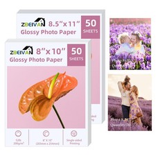 100 Sheets Glossy Photo Paper 200 GSM Combo 50 Sheets 8x10 And 8.5x11 Inch