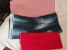 FABRIC 3 DIFFERENT PATTERS RED STRIPE 1 YD, RED 2 YDS, BLUE 1 YD