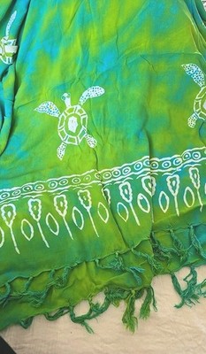 Natural Wear Wayan Sarong Blue Green Tie Dye Look With Turtles Beach Wrap 62X46