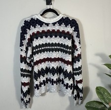 Vtg New Era Mens Sweater Mens L Fair Isle Geometric Loose Knit USA Made 80s 90s