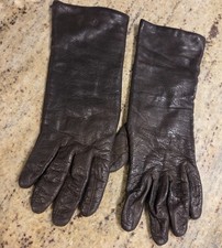Vintage Womens Size L Brown Leather Lined 12" Gloves Distressed Costume