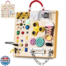 GNAYUIJ Montessori Wooden Busy Board Toys for 1 2 3 Years Old Boy