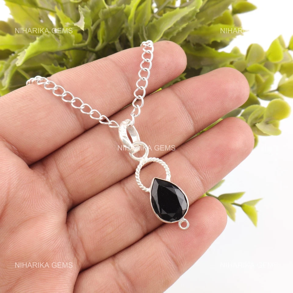 Onice Nera Gemma 925 Argento Sterling Nozze Natale Alla Moda Ciondolo Gioielli - Immagine 3 di 4