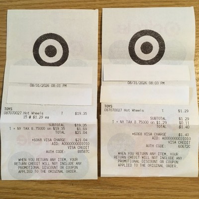 HOT WHEELS 2026 TARGET MAIL IN - RECEIPT ONLY --- REQUIRED FOR PORSCHE PROMOTION