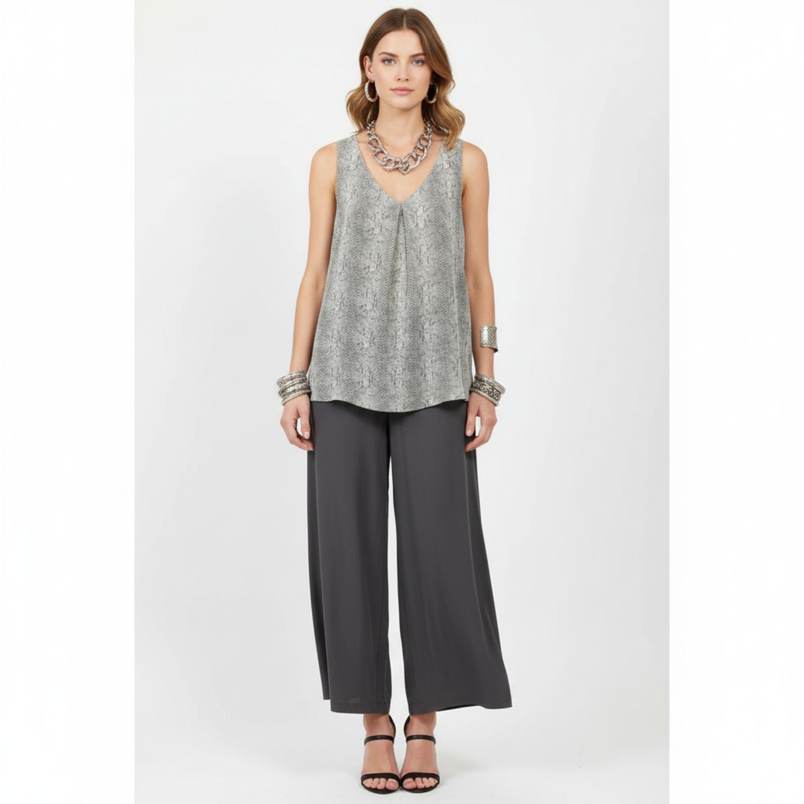 JOIE 100% Silk Gray Snake Python Print Sleeveless… - image 11