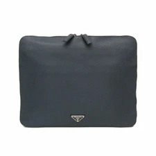 PRADA Saffiano women s men s leather clutch bag navy Used