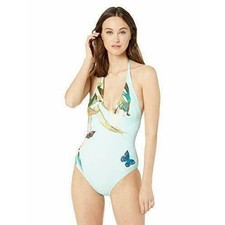 Vince Camuto Paradise Teal Butterfly Size 4 New Halter One Piece Swimsuit Garden