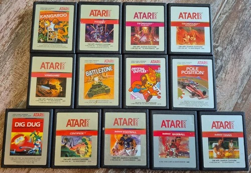 Lot of 13 Atari 2600 silver labels carts Battlezone Phoenix Swordquest Vanguard