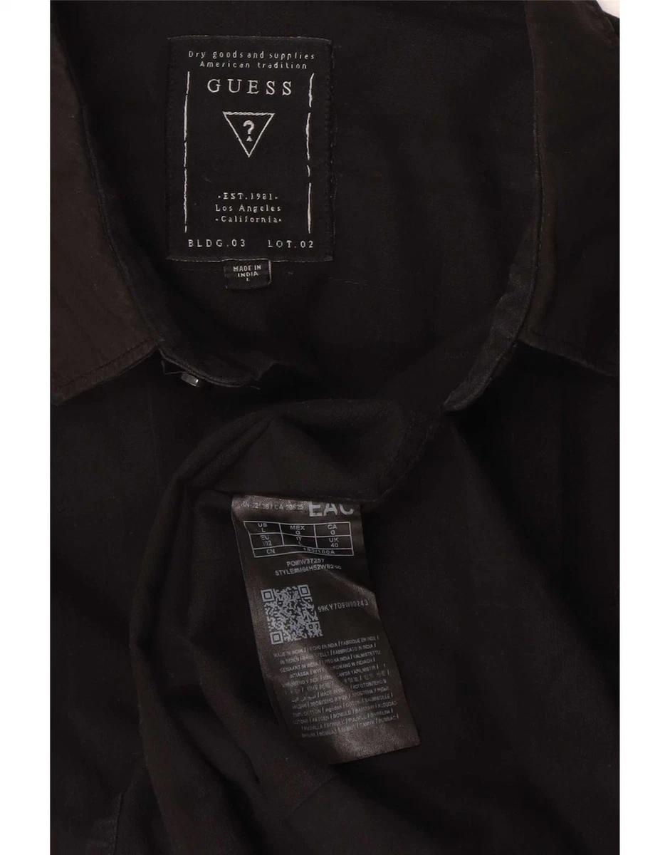 Camisa ajustada grande de algodón a cuadros negros Guess para hombre EC58