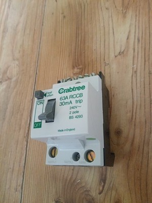 Crabtree 63A RCD RCCB 63 Amp 30mA Leitungsschutzschalter getestet, SCHNELLER VERSAND 