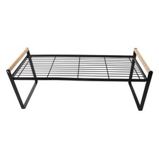Cabinet Storage Shelf Rack Layered Organiser Iron Wire Wood Large Black