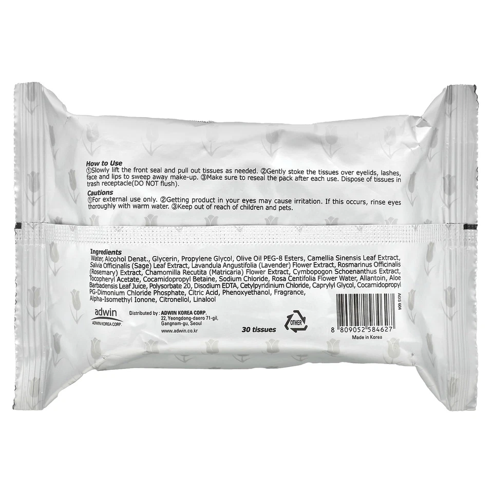 Pañuelos de limpieza de maquillaje, rosa, 30 pañuelos Foto 2 de 2