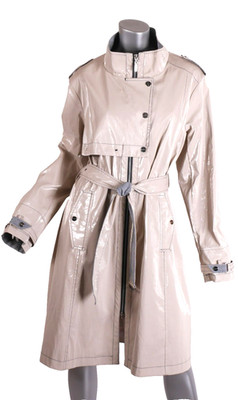Beaumont Amsterdam Size XL 18 Beige Shiny Raincoat Trench Coat