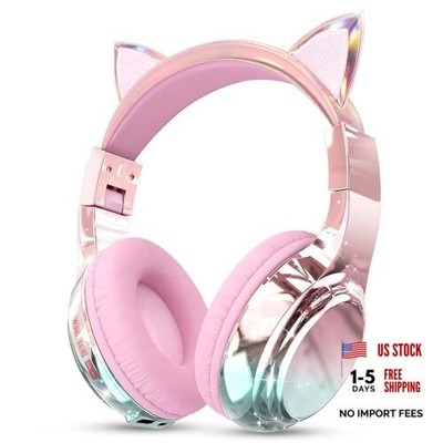 Kids Cat Ear Bluetooth Headphones, 60H Playtime, 74/85/94dB Safe Cat Pink