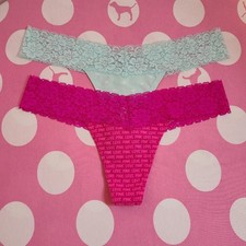 VTG VS PINK 2pk Extra Low Rise Lace Waist Cotton Thong Panties Size M
